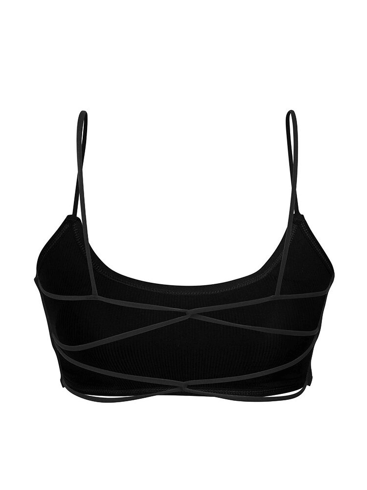 Stylish wireless women's sports bra with open back, perfect for yoga, in breathable black modal fabric, design SF0505.